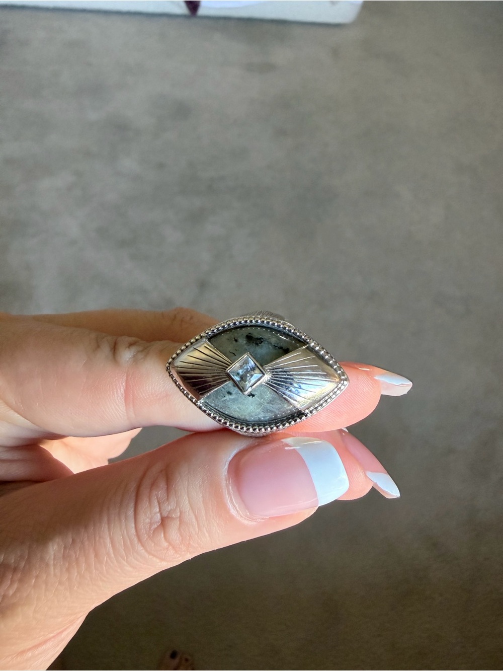 Sterling Silver Marquise Ring with Green-Gray Labradorite Accent